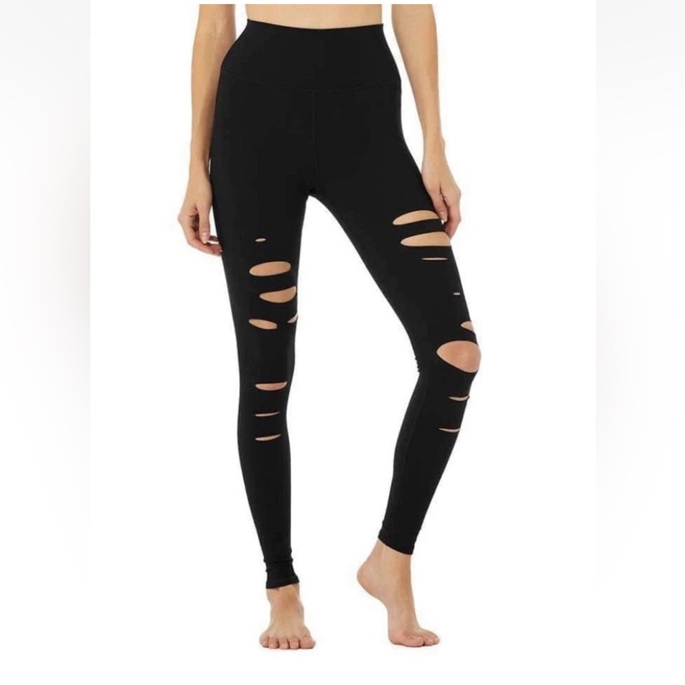 ALO YOGA High-Waist Ripped Warrior Legging Size Medium in Black